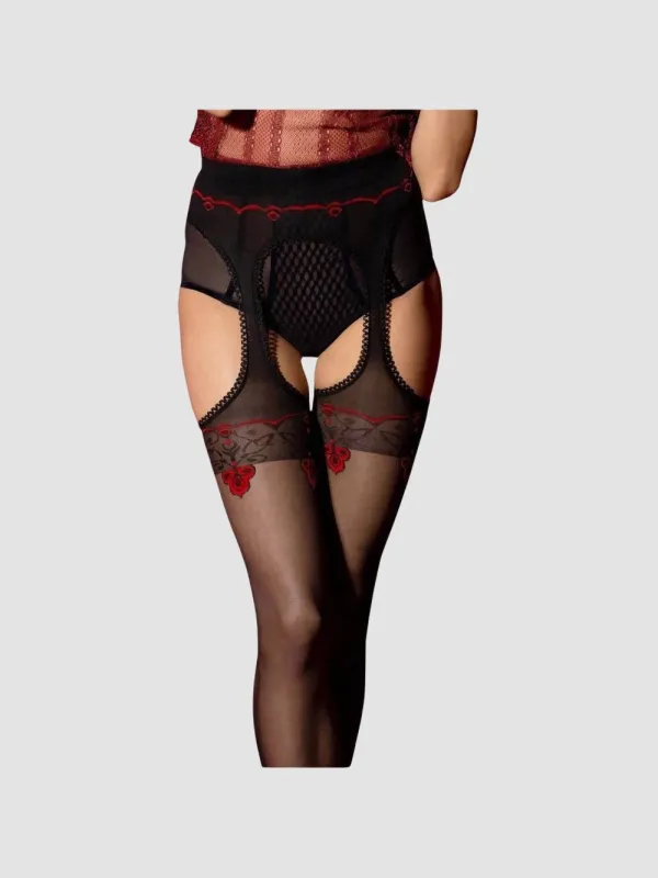 Collant Porte-Jarretelles Amour Rouge 20 DEN Noir