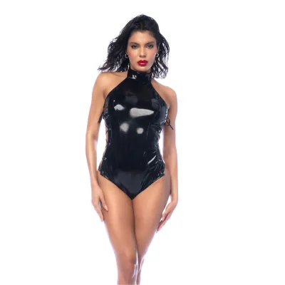 Mapalé Body Halter Avec Lacets Noir Brillant XL
