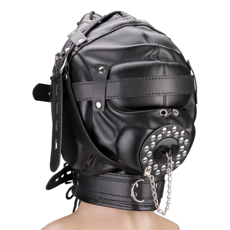Cagoule BDSM de privation sensorielle avec bouchon amovible