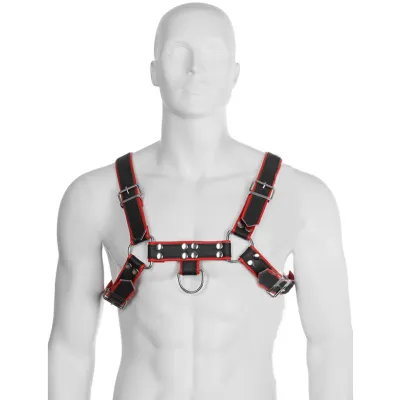 Harnais cuir Leather Body Chaîne III noir et rouge - BDSM