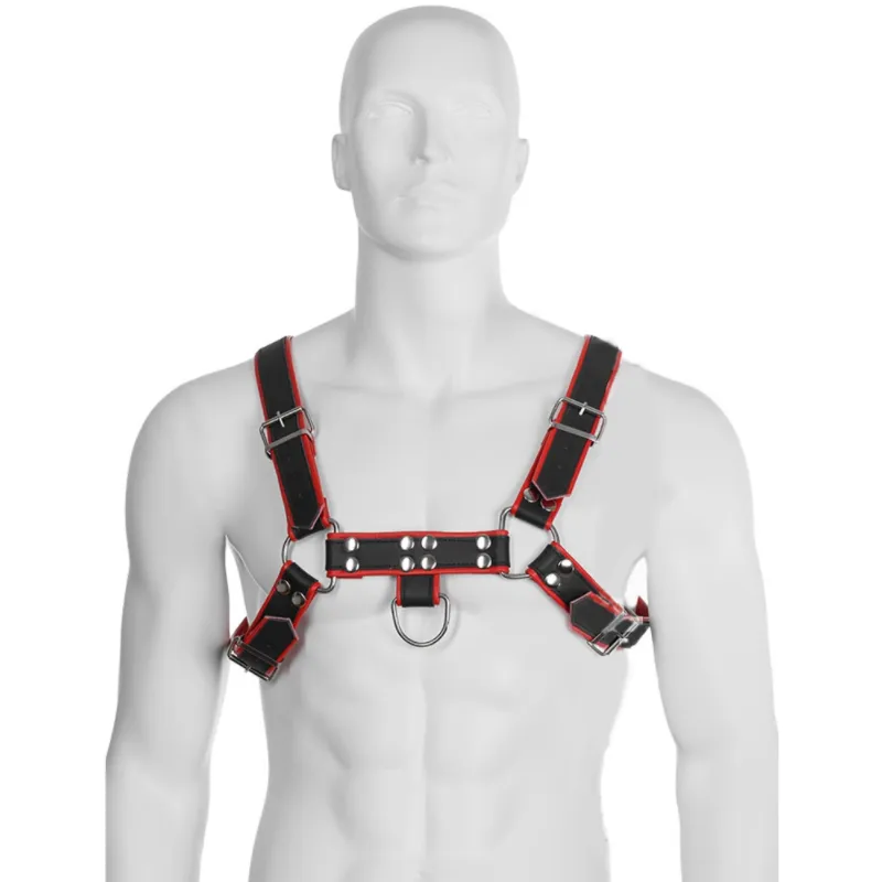 Harnais cuir Leather Body Chaîne III noir et rouge - BDSM