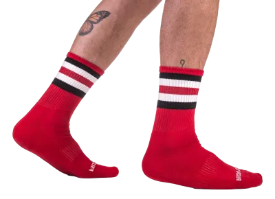 Chaussettes HALF SOCKS Stripes Rouge Noir Blanc