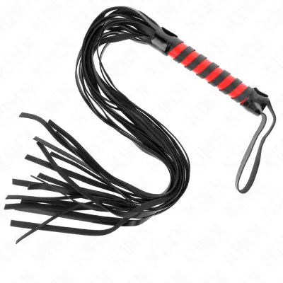 Martinet BDSM poignée tressée rouge et noir 70 cm - Kink