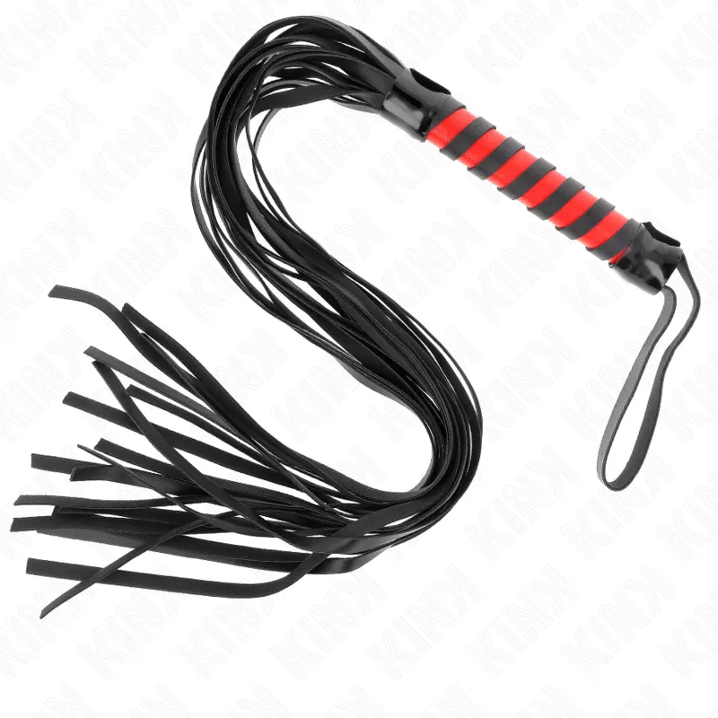 Martinet BDSM poignée tressée rouge et noir 70 cm - Kink