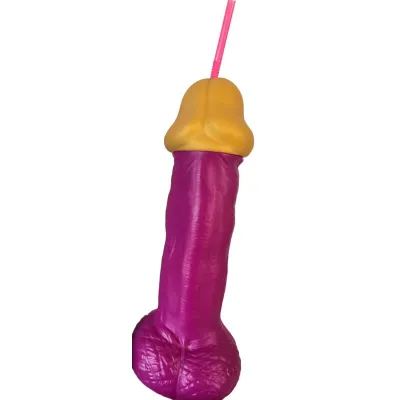 Verre fuchsia avec paille en forme de pénis - Diablo Picante