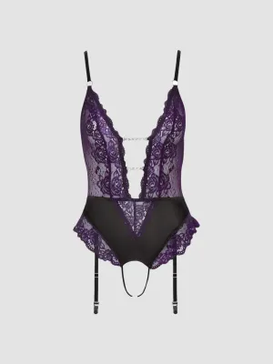 Body ouvert dentelle violet