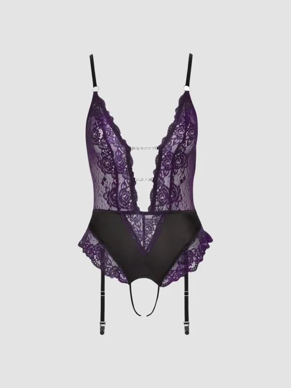 Body ouvert dentelle violet