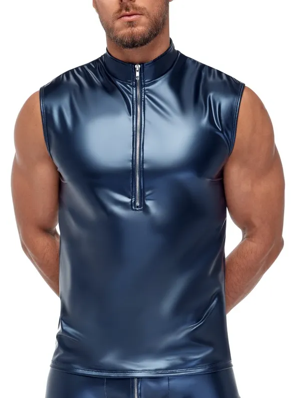 Débardeur avec zip TOP ANDIO Bleu métallisé