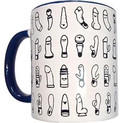 Mug Humoristique Tasse Vibrante Blanche Anse Bleue - Diablo Picante