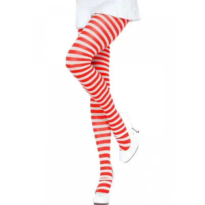 Collants Rayures Blanc Rouge Taille Unique - Leg Avenue