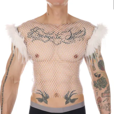 Débardeur Résille Perles et Plumes NIGHTFIZZ Blanc