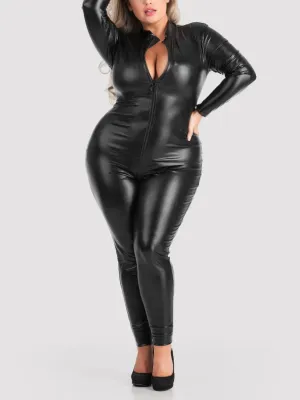 Combinaison zip Fierce wetlook noir GT