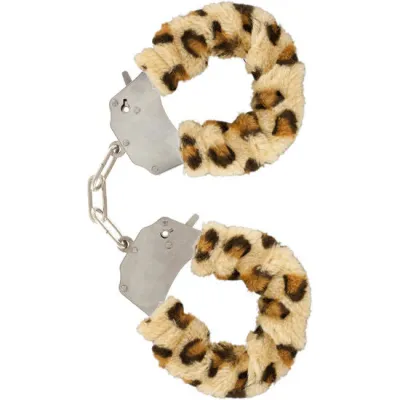 Menottes en fourrure léopard avec chaîne - Toyjoy