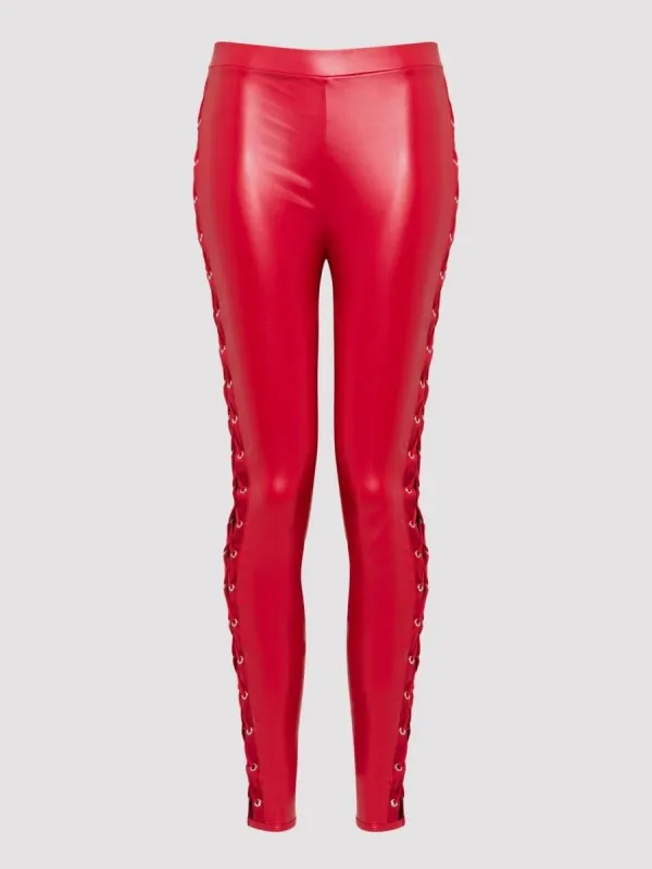 Legging grande taille rouge effet cuir à laçages Fierce