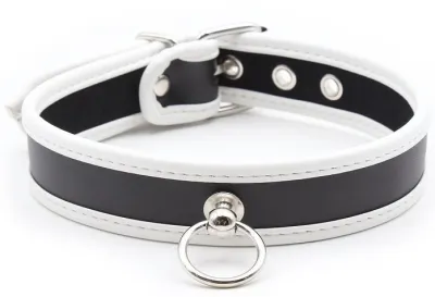 Collier O RING Simili Noir-Blanc