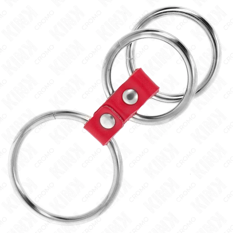 Anneau pénien triple métal 3,7-5 cm avec cuir rouge - Kink