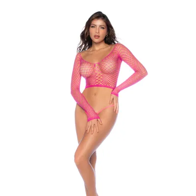 Mapalé Haut Sexy 2-en-1 &amp; Bas Résille Rose