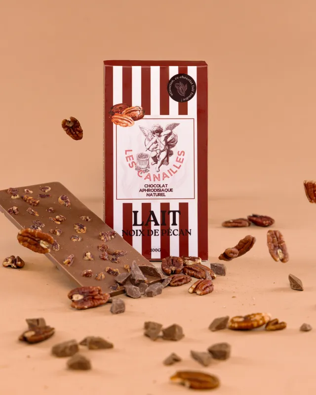 Les Canailles Tablette de Chocolat Aphrodisiaque LAIT Noix de Pécan 100g