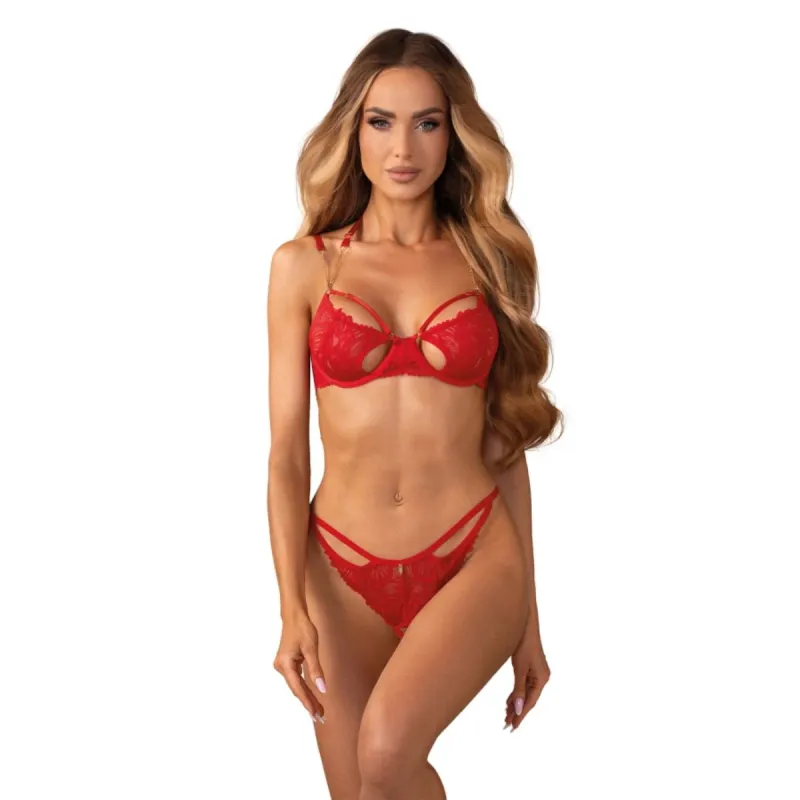 Obsessive Matildea Ensemble Lingerie Ouvert 2 Pièces Rouge 2XL/3XL