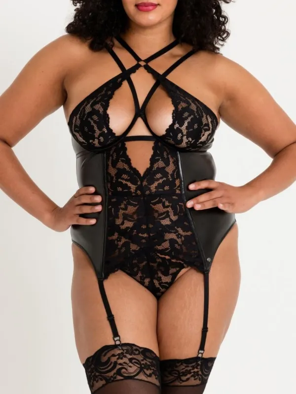 Ensemble guêpière wetlook et dentelle Fierce Romance GT