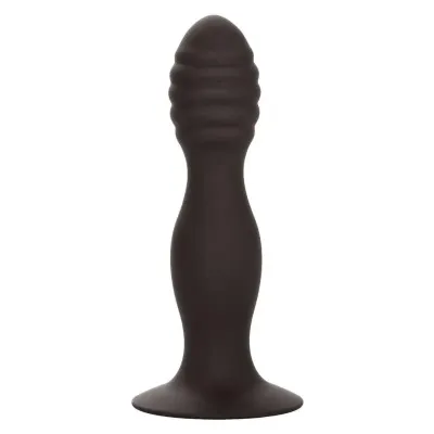 Plug Anal Nervuré Silicone Noir avec Ventouse - CalExotics