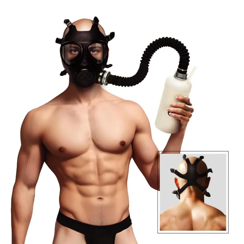 XR Brands - Masque à Gaz Inhalateur avec Bouteille - Noir et Blanc