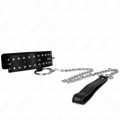 Collier avec Laisse BDSM Cuir Clous Argentés 65cm - KINK
