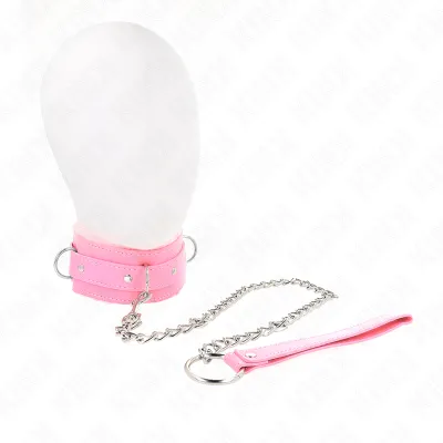 Collier avec Laisse KINK Rose 65cm Restrictions BDSM - Kink
