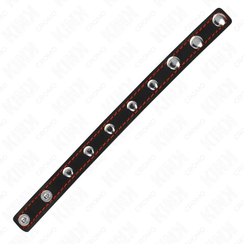 Anneau Pénien Cuir Fermeture Pression Doublure Rouge - KINK