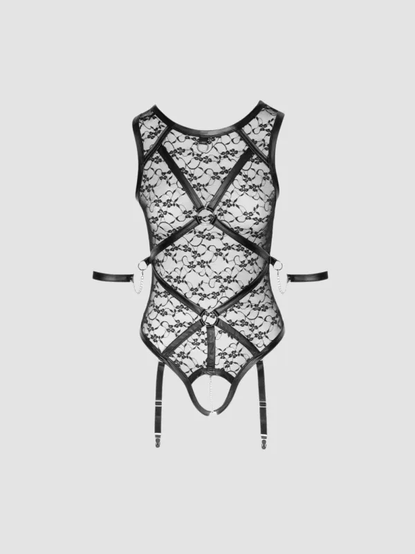 Body Dentelle, Harnais & Chaîne Stimulante Noir