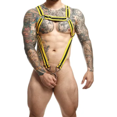 Harnais Pénis Croisé Jaune Dungeon - MaleBasics