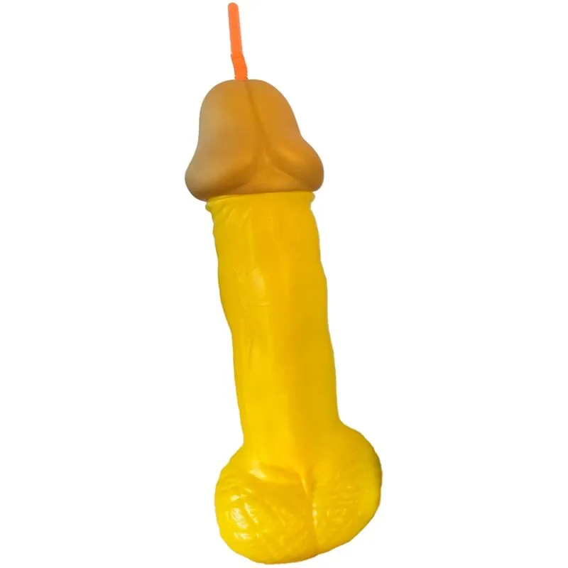 Verre Jaune avec paille en forme de pénis - Diablo Picante