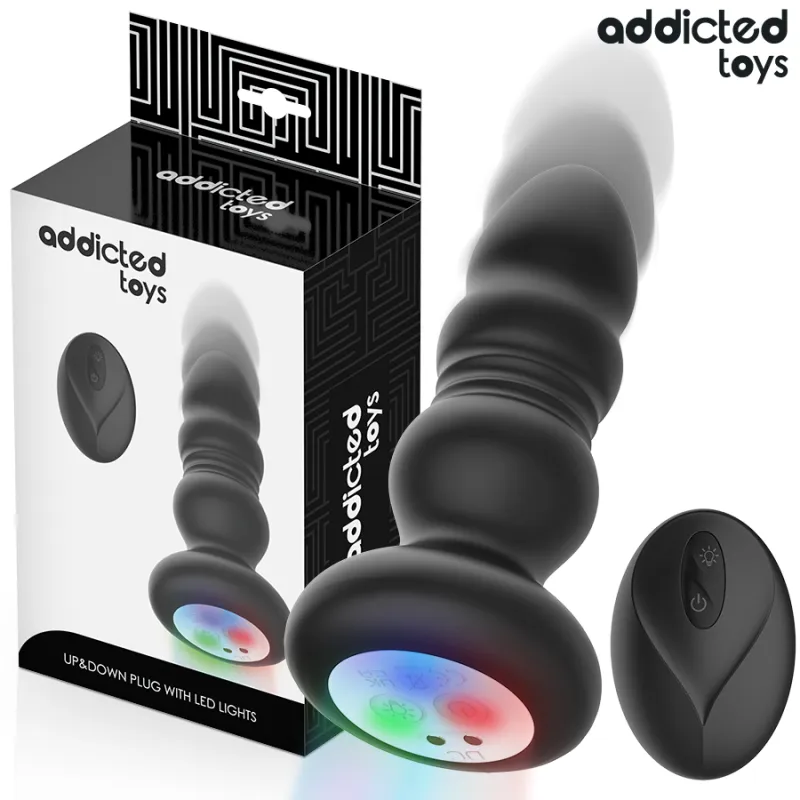 Plug Anal Vibrant Rotatif Lumineux Noir - Addicted Toys
