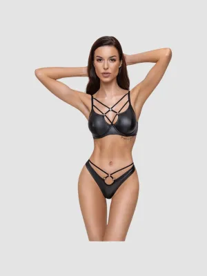 Ensemble 2 pièces effet cuir & lanières noir