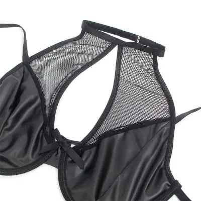Ensemble Lingerie Soutien-Gorge Jupe Cuir Noir S/M - Subblime