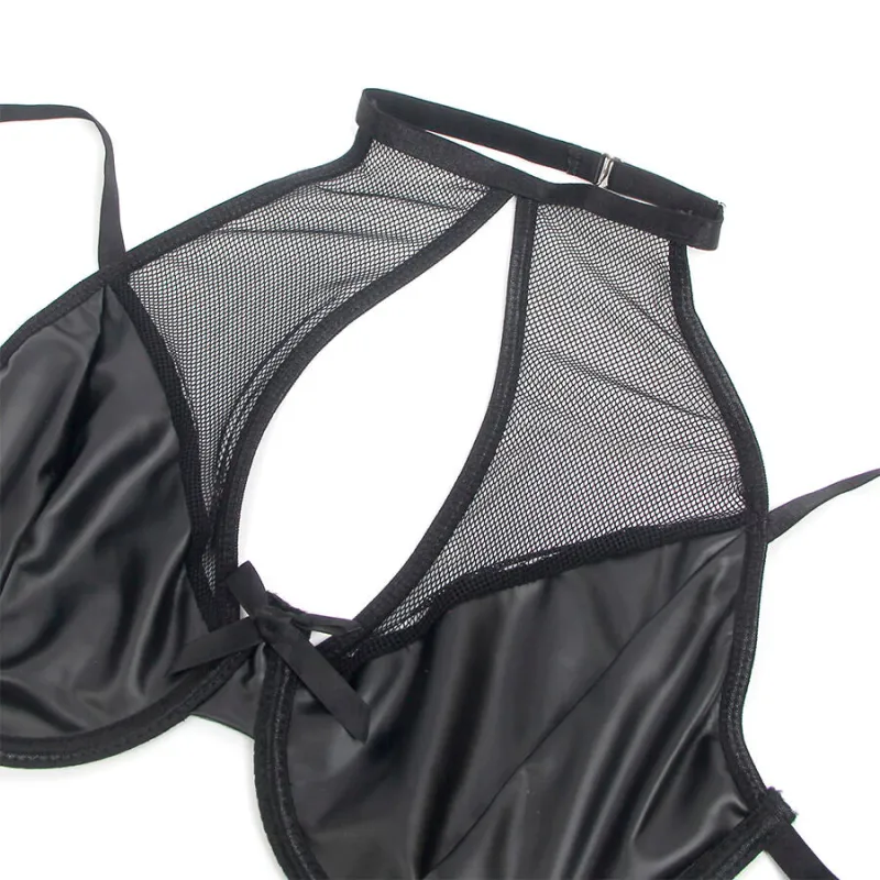 Ensemble Lingerie Soutien-Gorge Jupe Cuir Noir S/M - Subblime