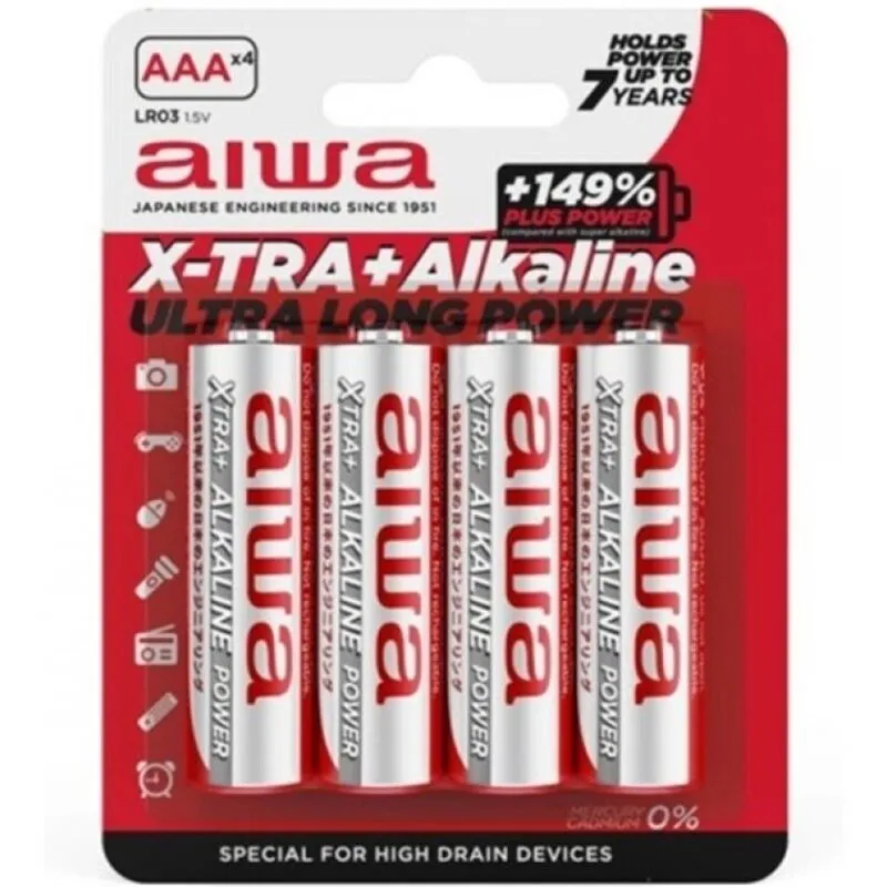 Piles Alcalines AAA LR03 X-tra Blister 4 Unités - Aiwa