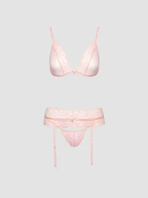 Ensemble 3 pièces dentelle rose