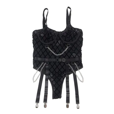 Body avec chaînes et porte-jarretelles noir L/XL - Subblime