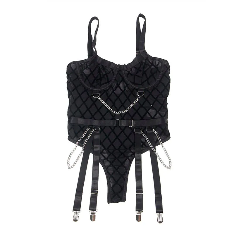 Body avec chaînes et porte-jarretelles noir L/XL - Subblime