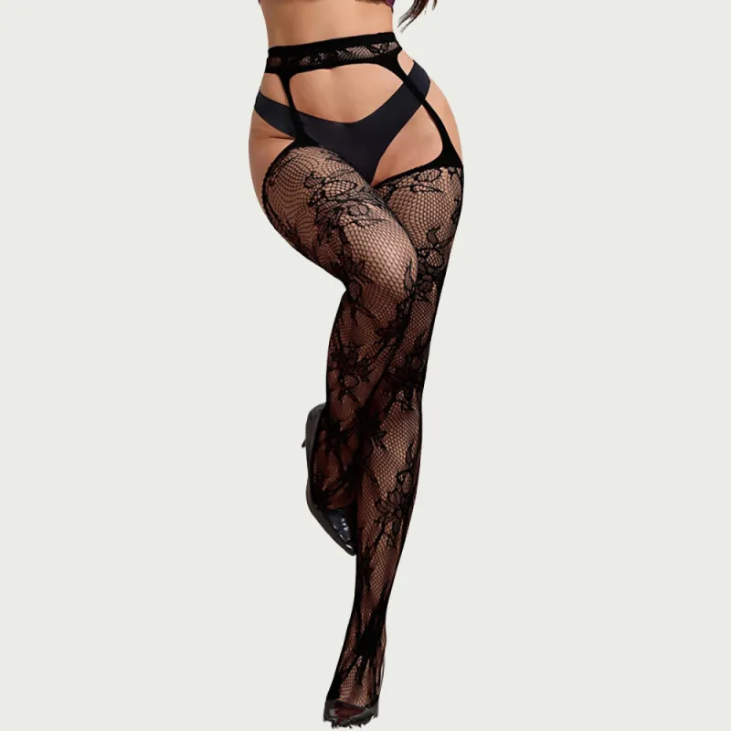 Collants effet porte-jarretelles dentelle florale OhYeah - 40-42