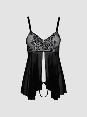Nuisette babydoll motif floral noir