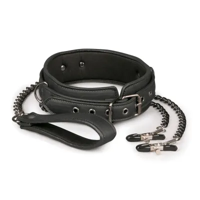 Easytoys Fetish - Collier en cuir avec chaîne de mamelons