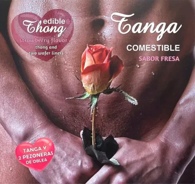 Ensemble Comestible String & Cache-Tétons Fraise Homme - Hotflowers