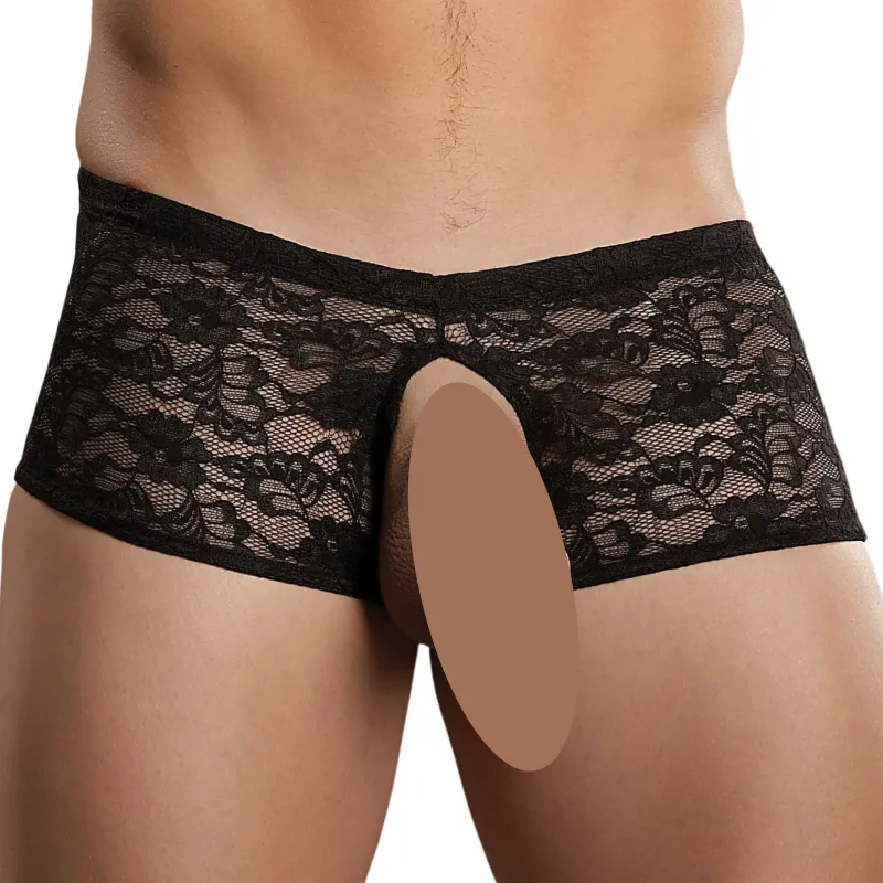 male power Boxer Bottomless en Dentelle CROCHTLESS Noir