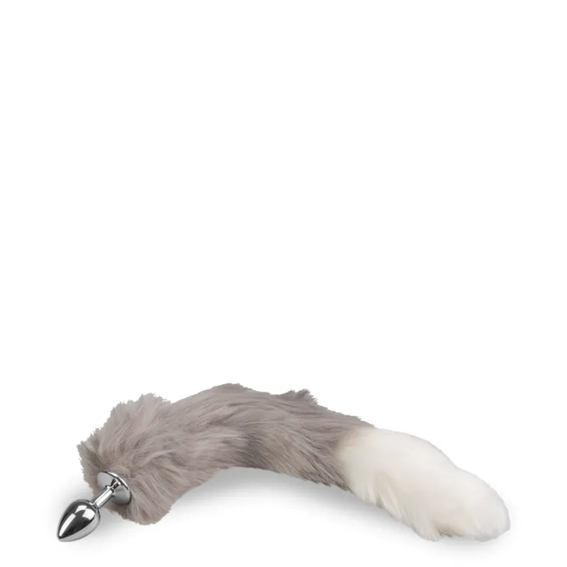 Plug queue de renard fourrure vegan blanche et grise