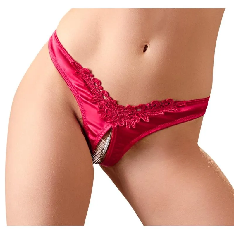 Cottelli Collection - Open Kruis String Met Parels - Rood