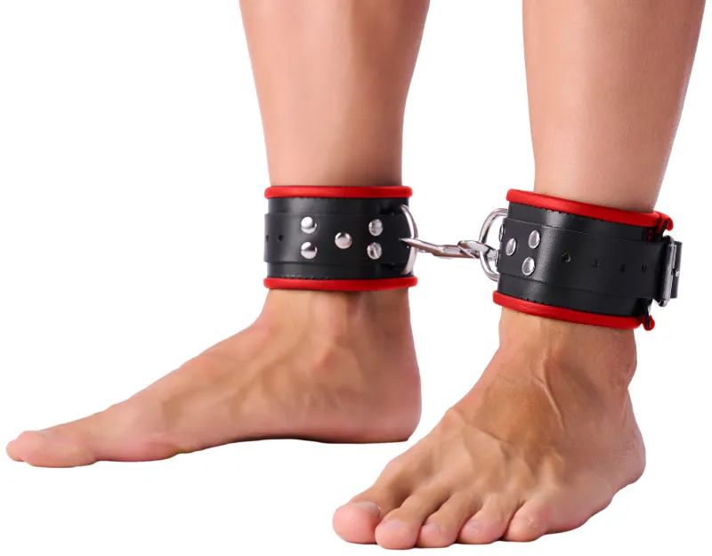 Menottes en cuir pour les chevilles Noir-Rouge