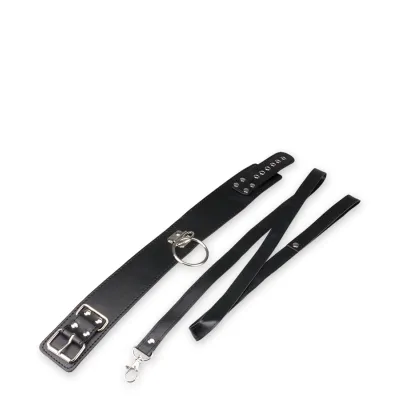Collier BDSM similicuir 1 anneau + laisse