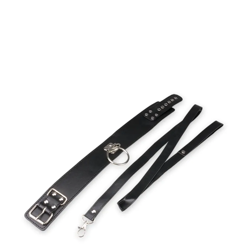 Collier BDSM similicuir 1 anneau + laisse